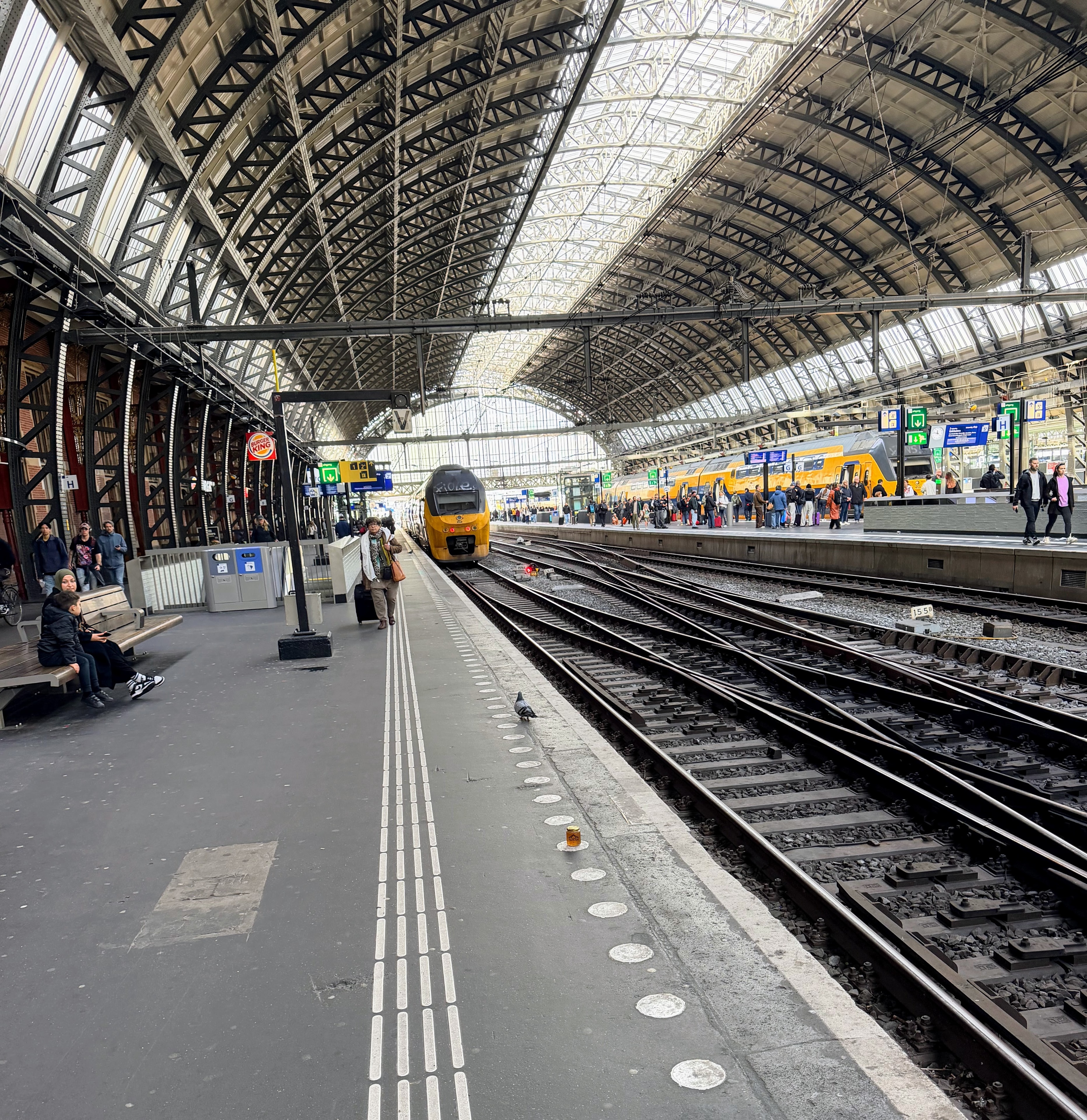 OneKEpp honey jar on the platform edge at Amsterdam Centraal as a train arrives