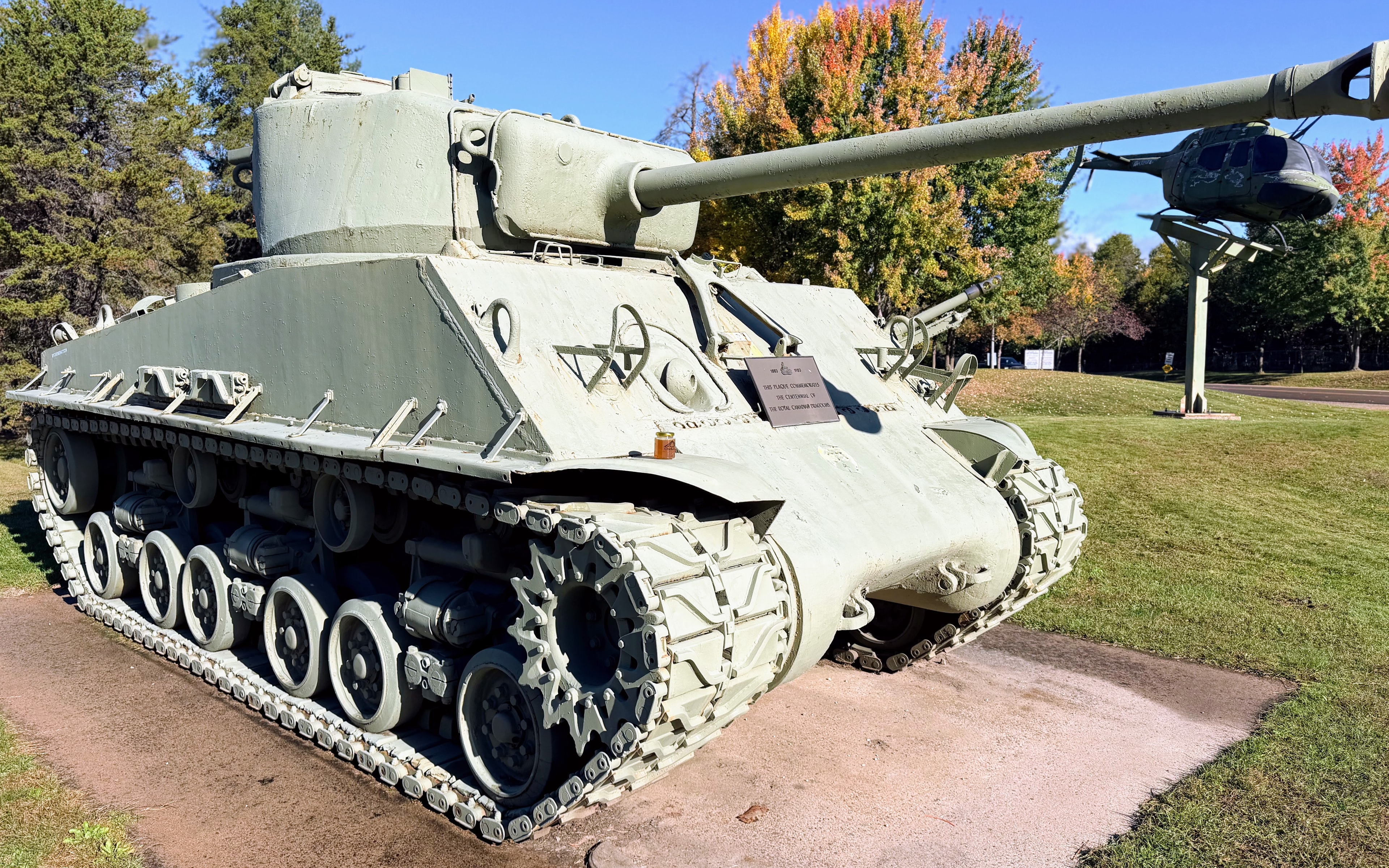 OneKEpp honey jar perched on a Sherman tank at CFB Petawawa